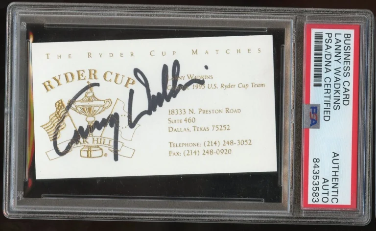 Lanny Wadkins signed autograph Business Card 1995 Ryder Cup Captain PSA Slab