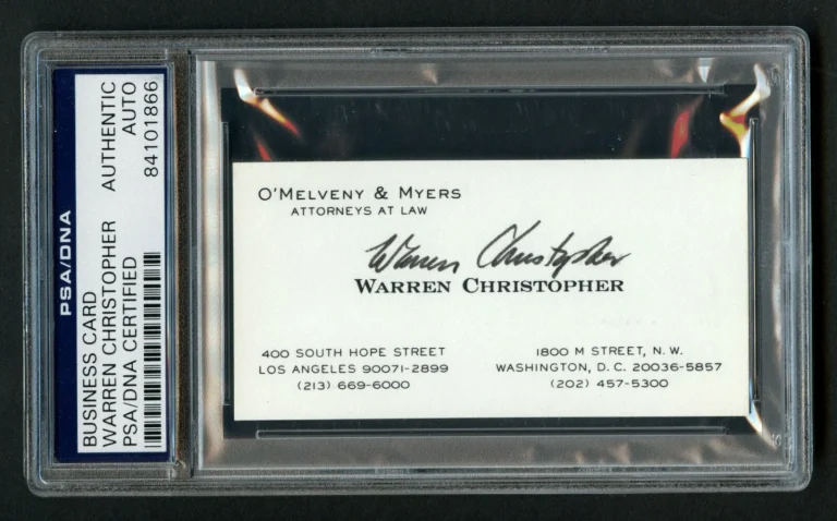 Warren Christopher signed autograph Business Card Secretary of State PSA Slab