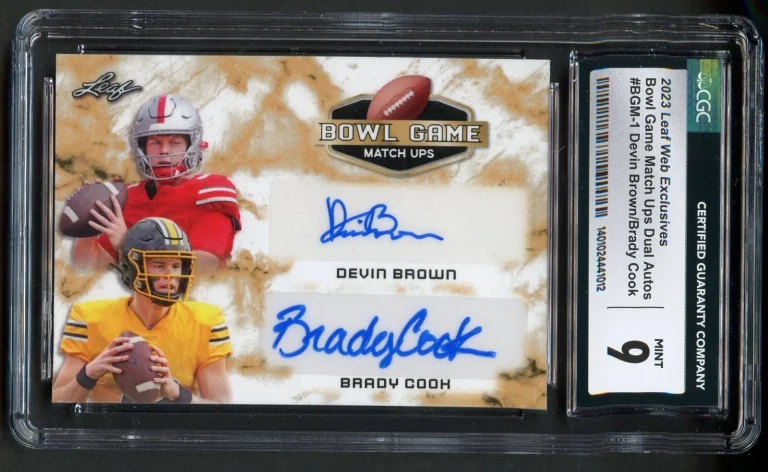 Devin Brown & Brady Cook 2023 Leaf Bowl Game Match Ups Dual Autos 1/71 CGC 9