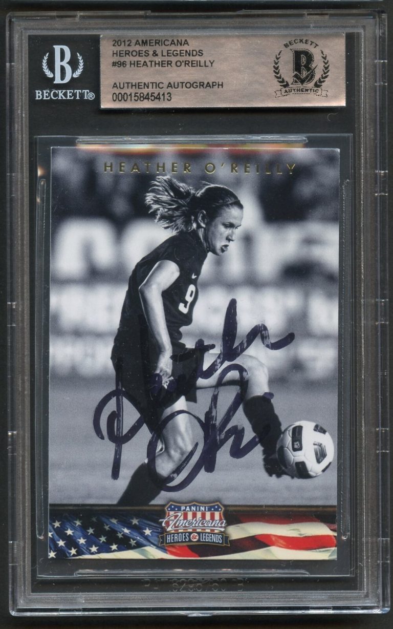 Heather O'Reilly #96 signed autograph 2012 Panini Americana Heroes & Legends BAS