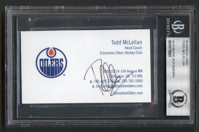 Todd McLellan signed autograph Business Card Edmonton Oiliers Head Coach BAS