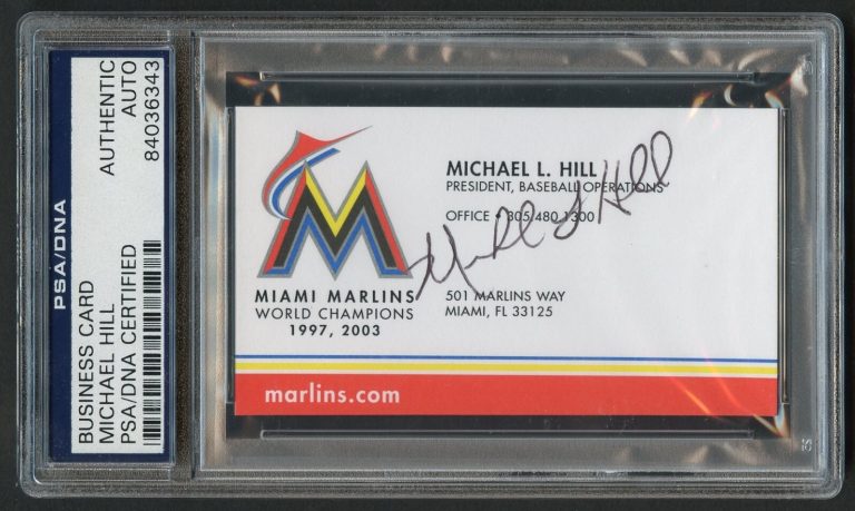 Michael Hill signed autograph Miami Marlins President Business Card PSA Slabbed