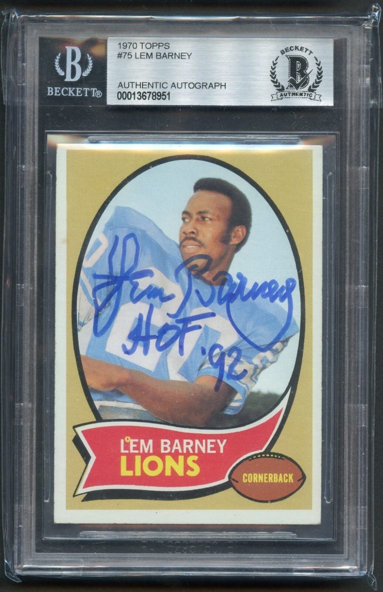 Lem Barney #75 signed autograph 1970 Topps Football Player Detroit Lions BAS