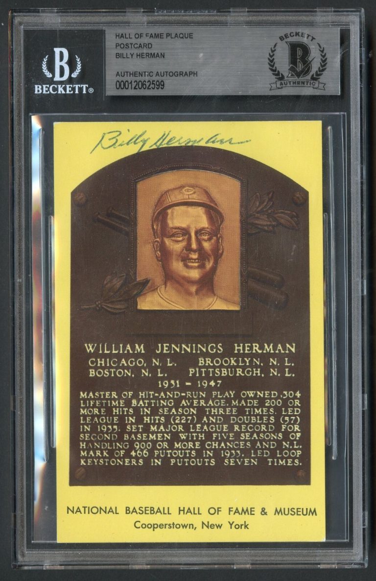 William Billy Herman signed autograph Baseball HOF Gold Plaque Postcard BAS Slab