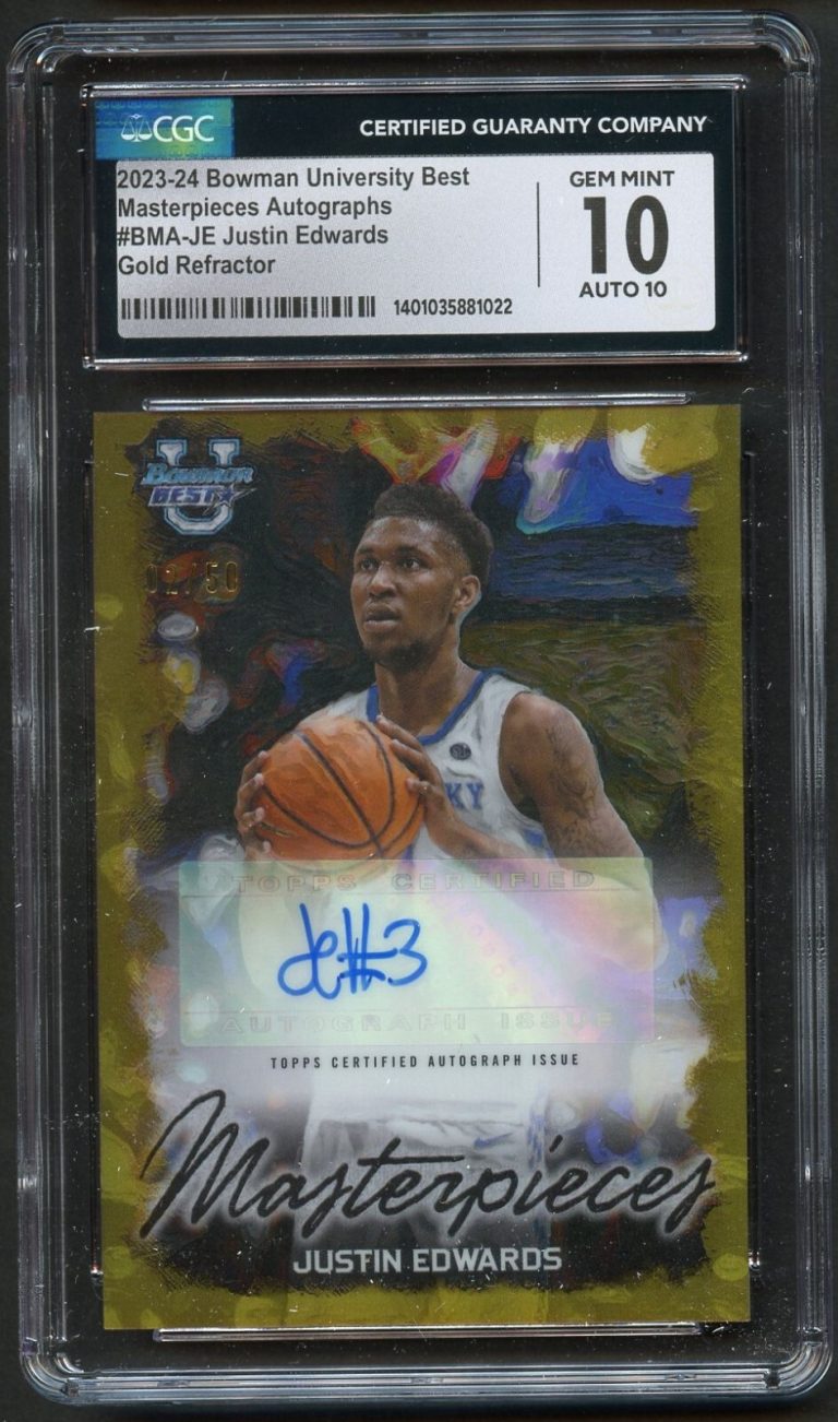 Justin Edward BMA signed autograph 2023-24 Bowman University 2/50 CGC 10 Auto 10