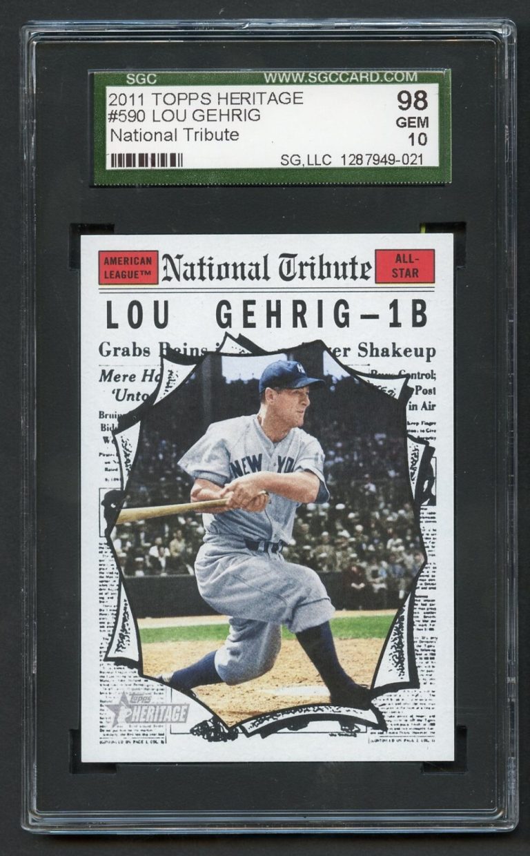 Lou Gehrig #590 2011 Topps Heritage Baseball Trading Card SGC 98 Gem 10