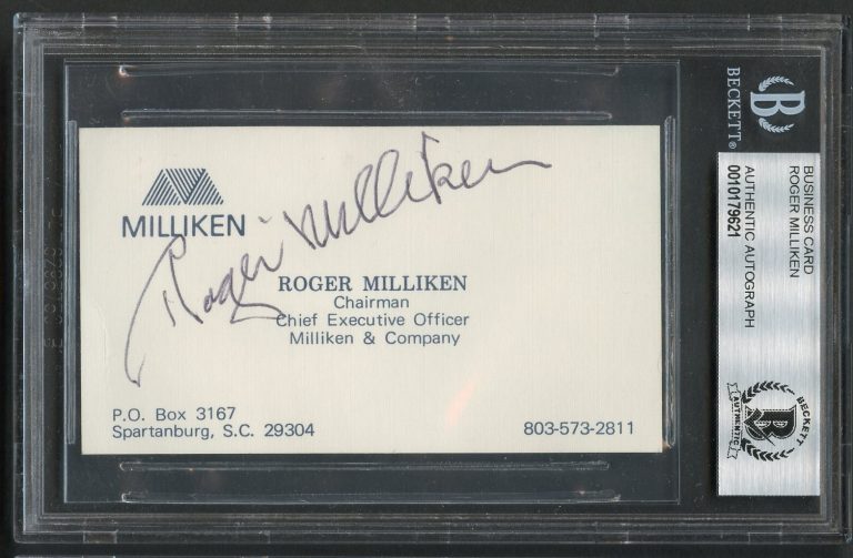 Roger Milliken signed autograph CEO Milliken & Company Business Card BAS Slabbed