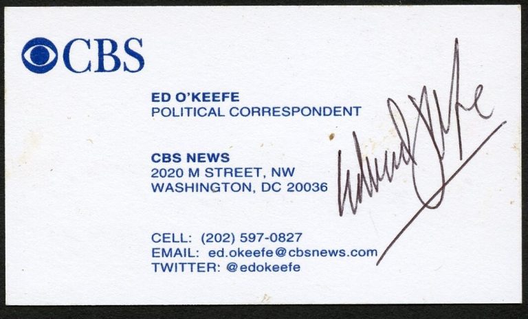 Ed O'Keefe signed autograph Political Correspondent CBS News Business Card BC054