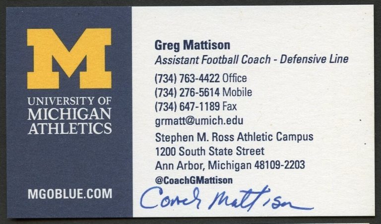 Greg Mattison signed autograph Assistant Football Coach Business Card BC020