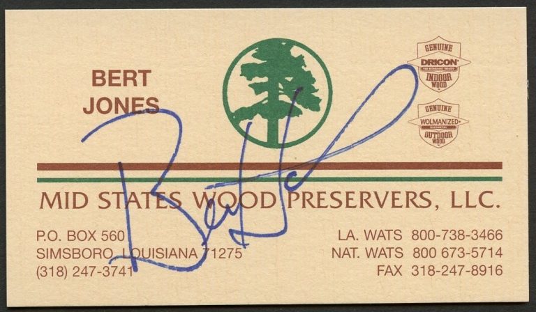 Bert Jones signed autograph Mid States Woos Preservers LLC. Business Card BC023