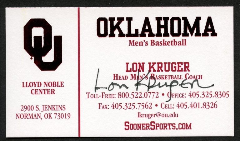 Lon Kruger signed autograph Head Coach Basketball Oklahoma Business Card BC401