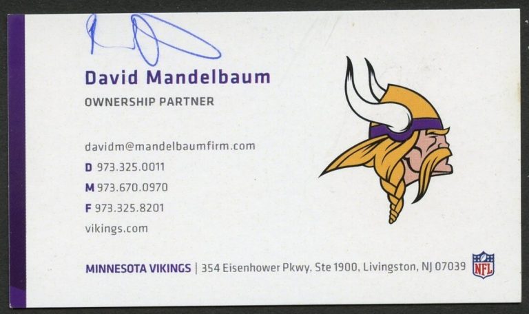 David Mandelbaum signed autograph Ownership Partner Vikings Business Card BC143