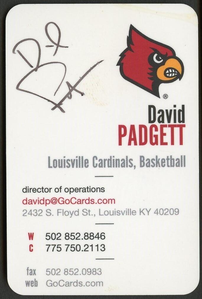 David Padgett signed autograph Director Louisville Cardinals Business Card BC159