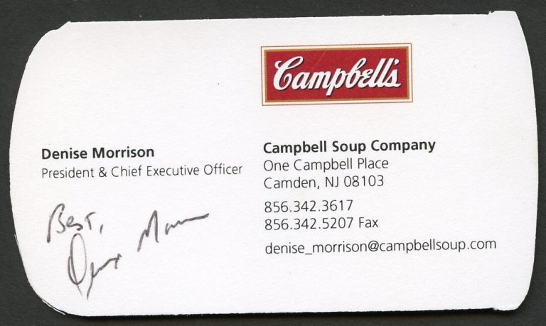 Denise Morrison signed autograph CEO Campbell Soup Company Business Card BC153