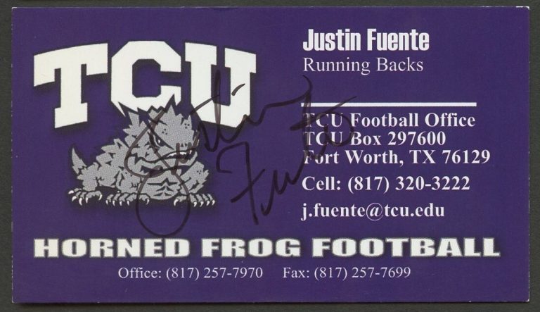 Justin Fuente signed autograph Running Backs TCU Business Card BC176