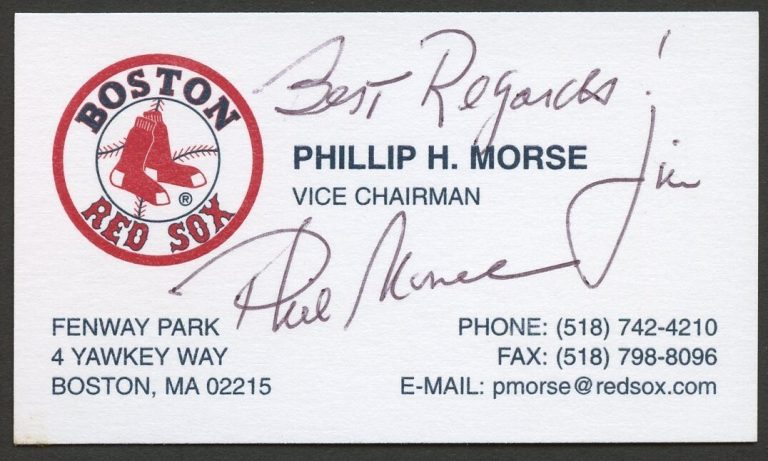 Phillip H. Morse signed autograph Chairman Boston Red Sox Business Card BC138