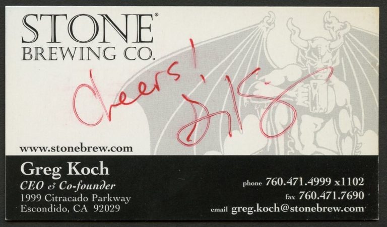 Greg Koch signed autograph CEO Stone Brewing Company Business Card BC152