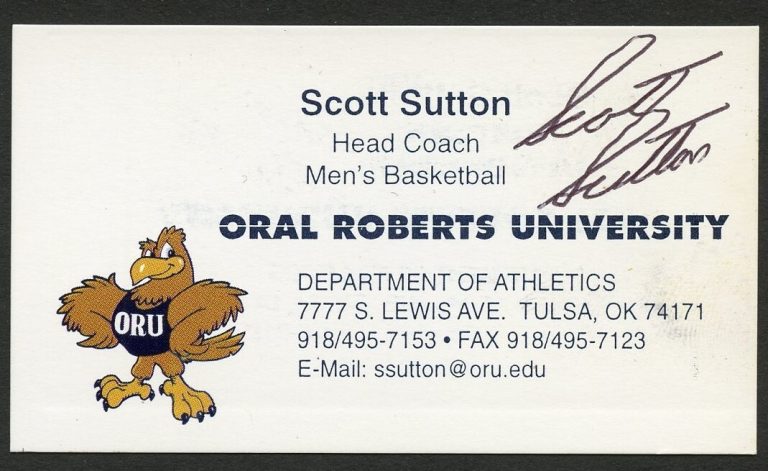 Scott Sutton signed autograph Head Coach Basketball ORU Business Card BC106