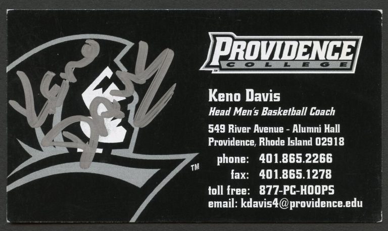Keno Davis signed autograph Head Coach Basketball Providence Business Card BC129