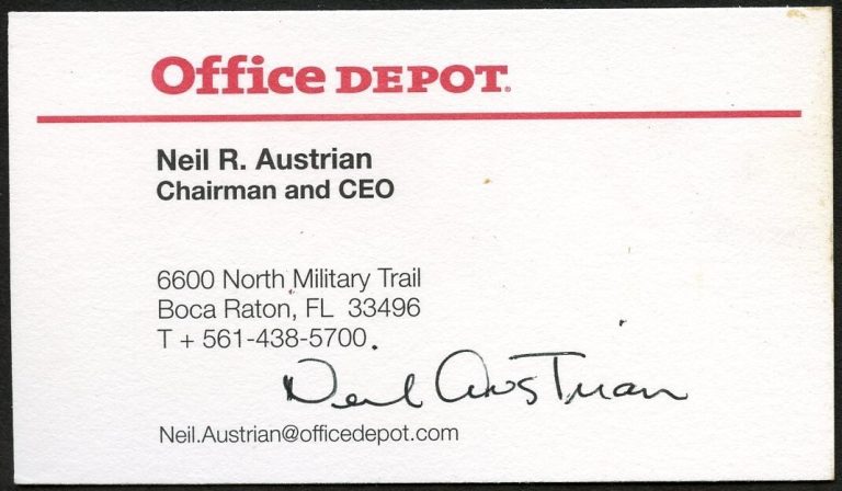 Neil R Austrian signed autograph CEO Office Depot Business Card BC098