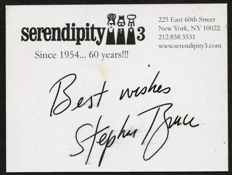 Stephen Bruce signed autograph Founder of Serendipity Business Card BC095
