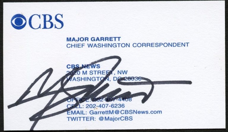 Major Garrett signed autograph Chief Correspondent CBS Business Card BC082