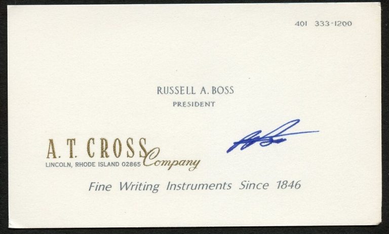 Russell A. Boss signed autograph President A. T. Cross Business Card BC502
