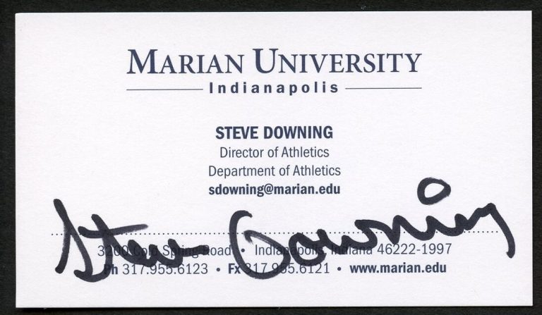 Steve Downing signed autograph Director Marian University Business Card BC503