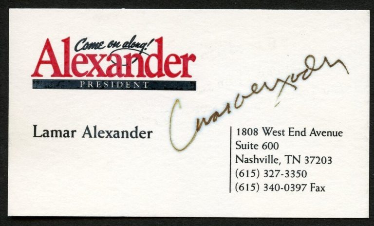 Lamar Alexander signed autograph President Alexander Business Card BC487