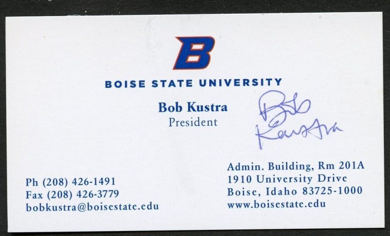 Bob Kustra signed autograph President Boise State University Business Card BC513