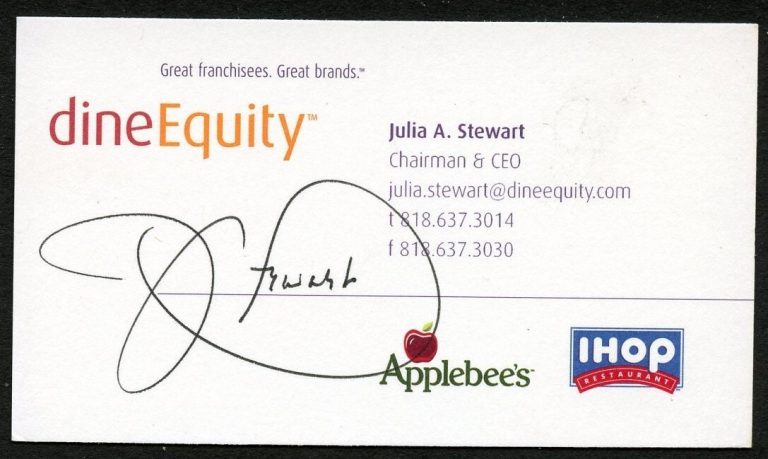 Julia A. Stewart signed autograph CEO DineEquity, Inc Business Card BC035