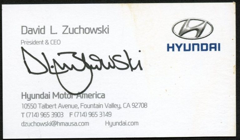 David L Zuchowski signed autograph CEO Hyundai Motor America Business Card BC043