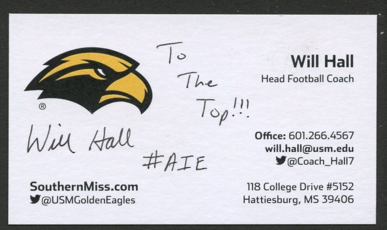 Will Hall signed autograph Head Coach Southern Mississippi Business Card BC025