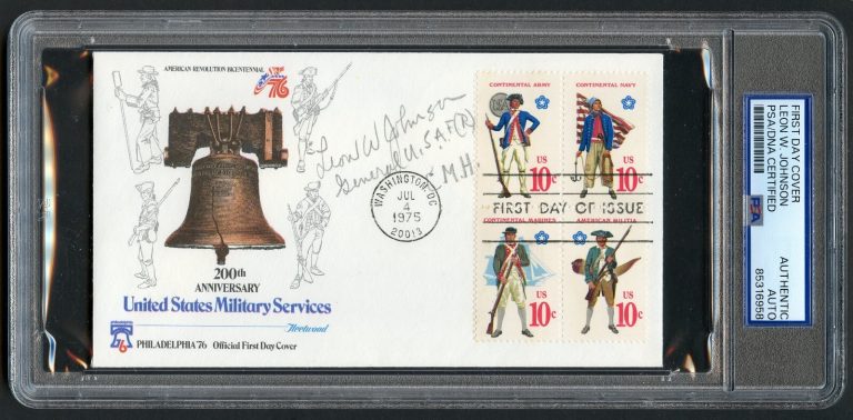 Leon W Johnson d1997 signed autograph FDC Medal of Honor Recipient USAF WWII PSA