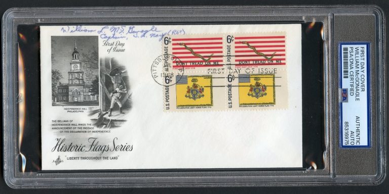 William McGonagle d1999 signed FDC MOH Recipient USN Six Day War PSA Slabbed