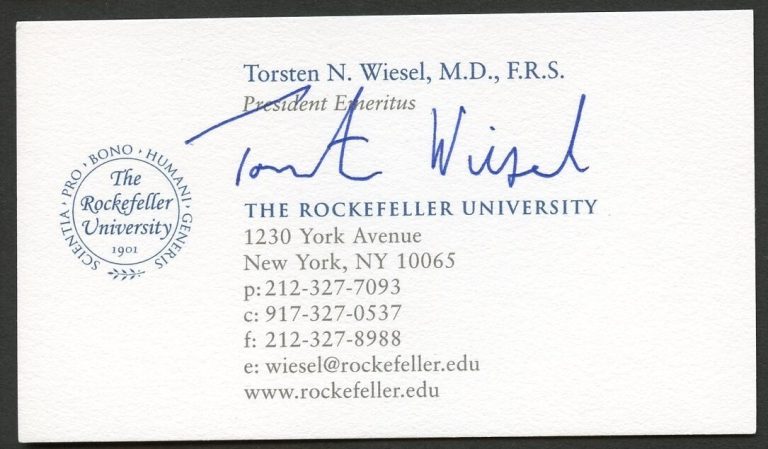 Torsten Wiesel signed auto President Rockefeller University Business Card BC653