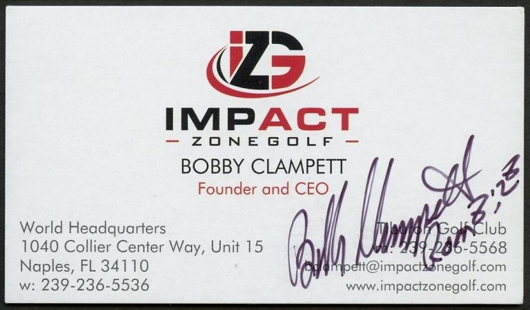 Bobby Clampett signed autograph Founder CEO Impact Zonegolf Business Card BC611