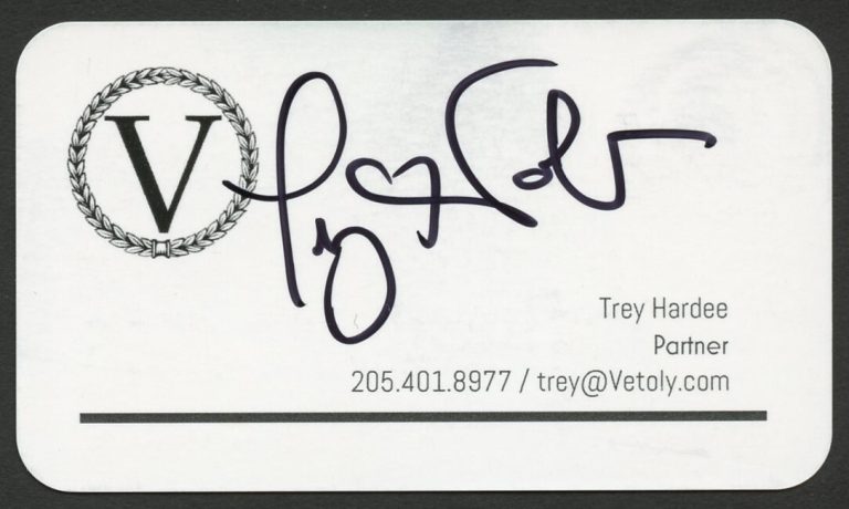 Trey Hardee signed autograph Partner Vetoly Developments Business Card BC618