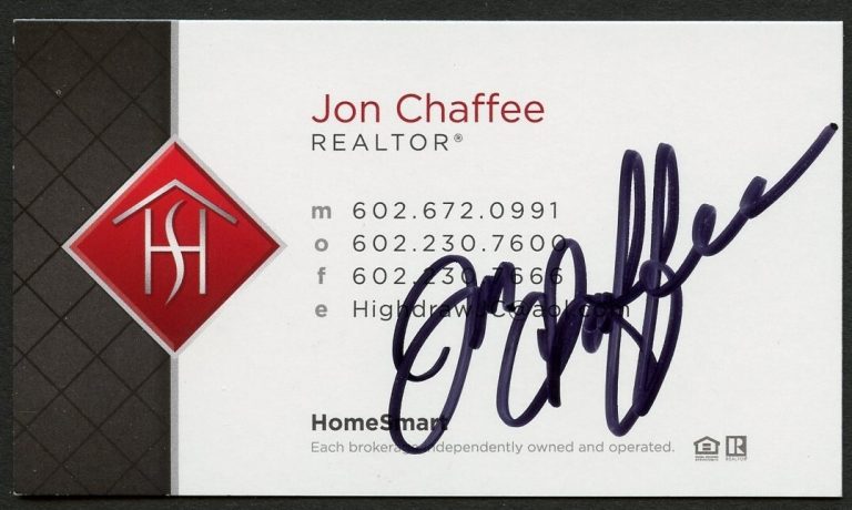 Jon Chaffee signed autograph Realtor Home Smart Elite Group Business Card BC602