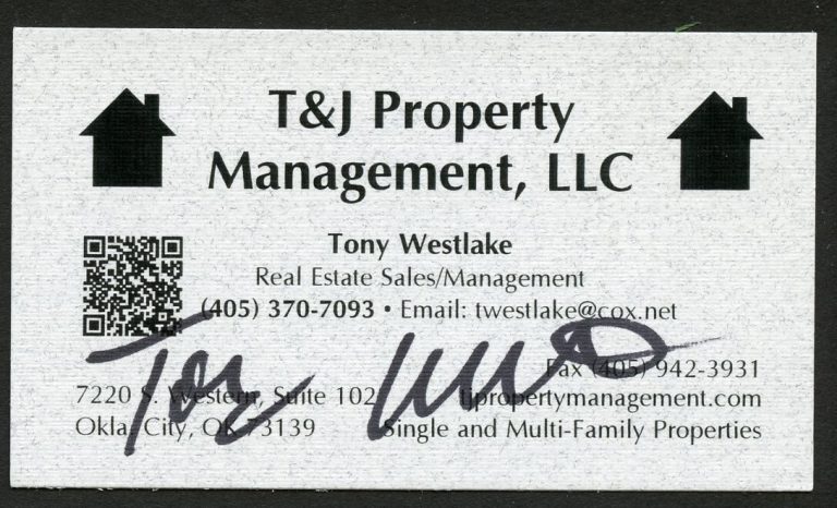 Tony Westlake signed autograph T&J Property Management Business Card BC601