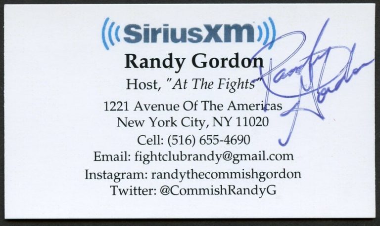 Randy Gordon signed autograph Host At The Fights Sirius XM Business Card BC633