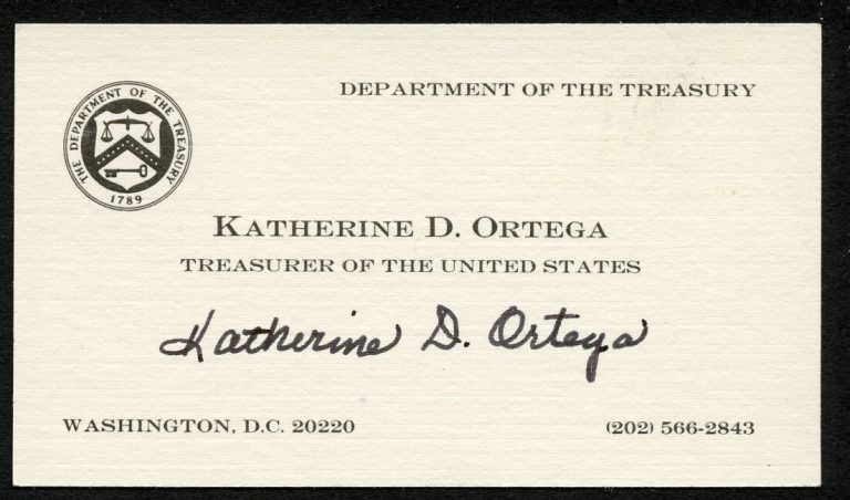 Katherine D. Ortega signed autograph auto Treasurer of USA Business Card BC698