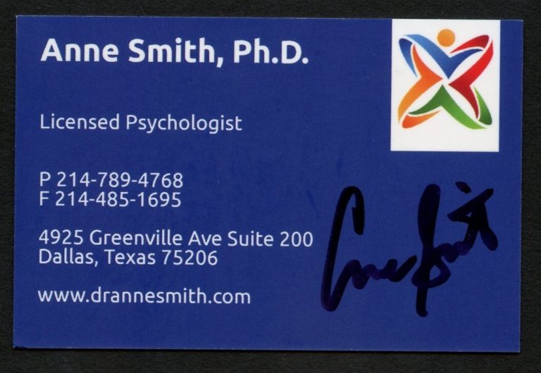Anne Smith signed autograph Licensed Psychologist Business Card BC652