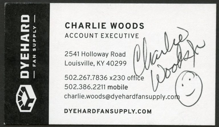 Charlie Woods signed autograph Account Executive Dyehard Business Card BC638