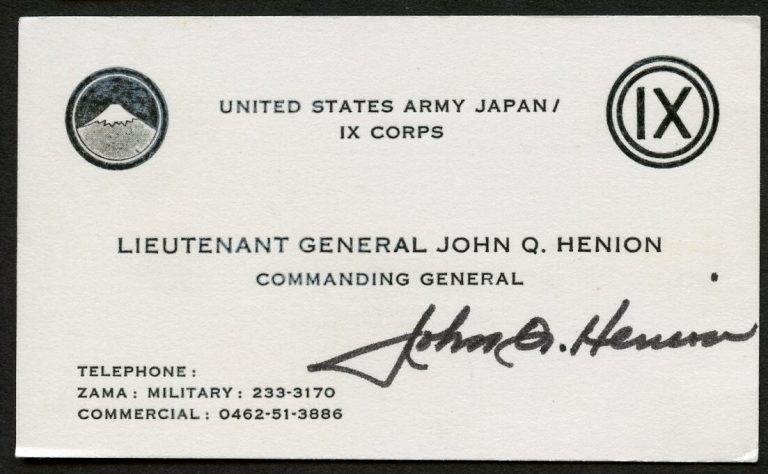 John Q Henion signed autograph Lieutenant General US Army Business Card BC714