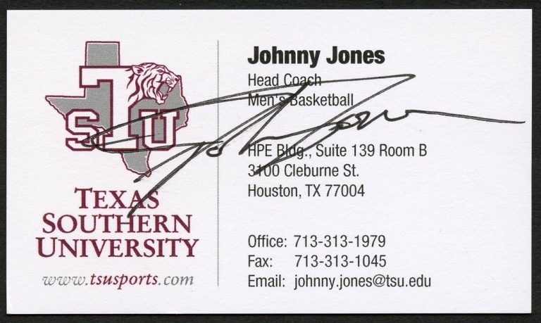 Johnny Jones signed autograph Head Coach Basketball STU Business Card BC753
