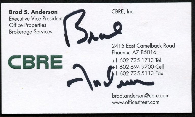 Brad S Anderson signed autograph Executive VP CBRE Business Card BC706