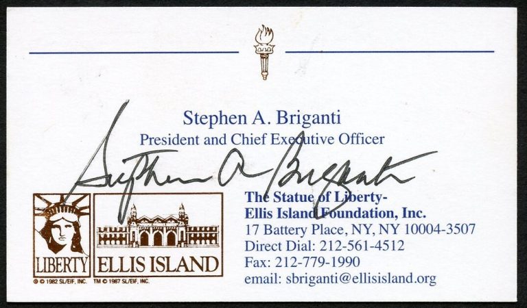 Stephen A Briganti signed auto CEO Ellis Island Foundation Business Card BC704