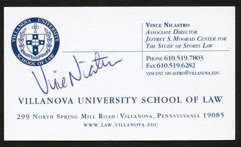 Vince Nicastro signed autograph Villanova University School Business Card BC709