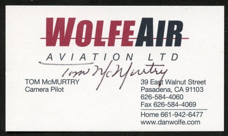 Tom McMurtry signed autograph Camera Pilot WolfeAir Business Card BC708